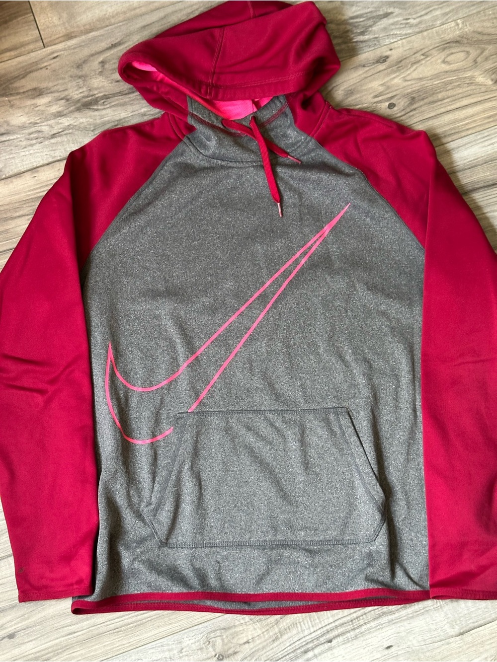 Nike Sweatshirt Hooded Pullover Branded Two Toned Burgundy and Gray Pink Size L